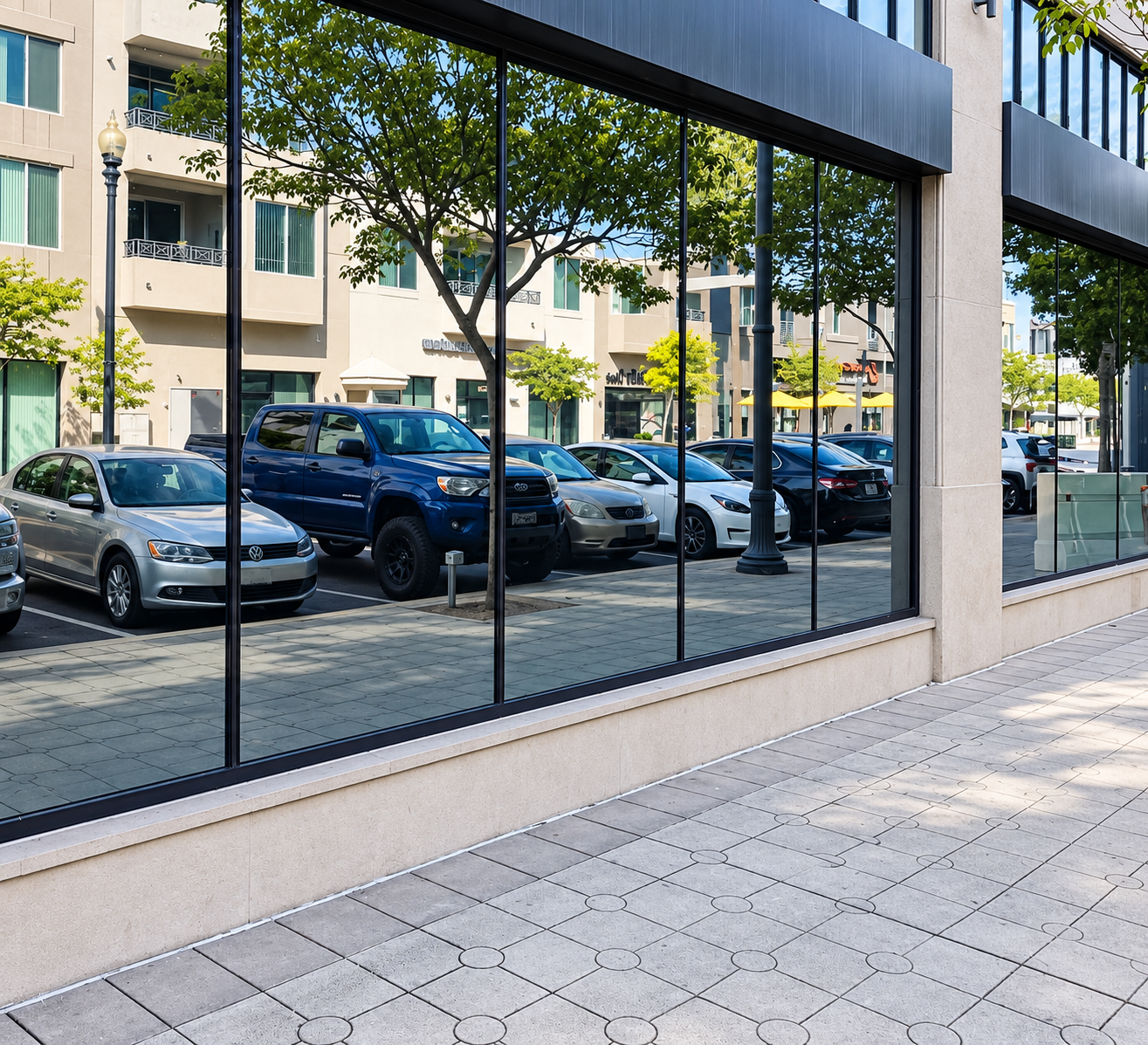 Commercial storefront with solar control window film — illustrative example
